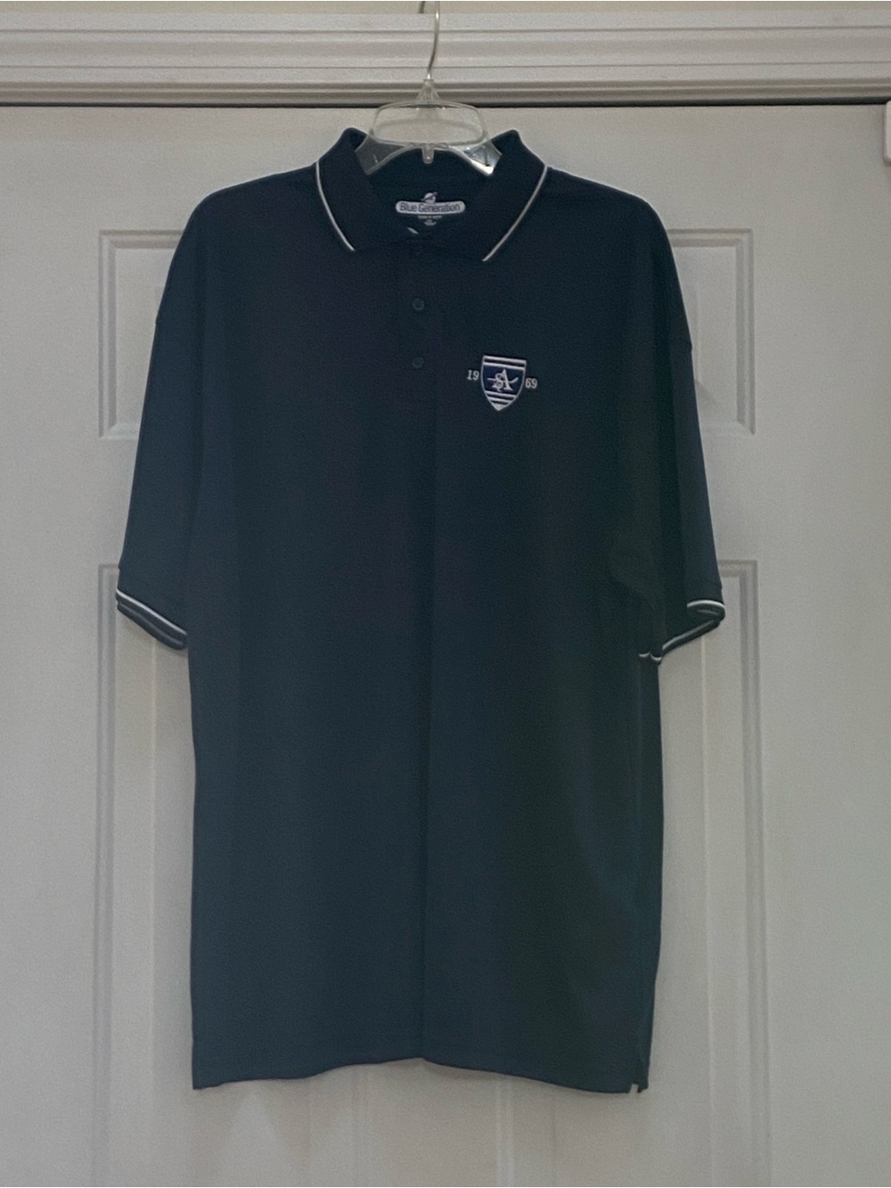 St. Anselm Hawk Hockey Polo Shirt, Navy Blue w/White Trim, Short Sleeve, Mens XL